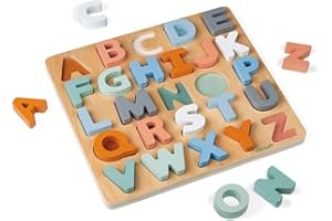 Janod Sweet Cocoon Wooden Alphabet Learning Puzzle with ABC Letters and Chalkboard - Ages 2+ - J04412