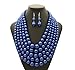 Fashion 21 Women's Five Multi-Strand Simulated Pearl Statement Necklace and Earrings Set (Royal Blue)