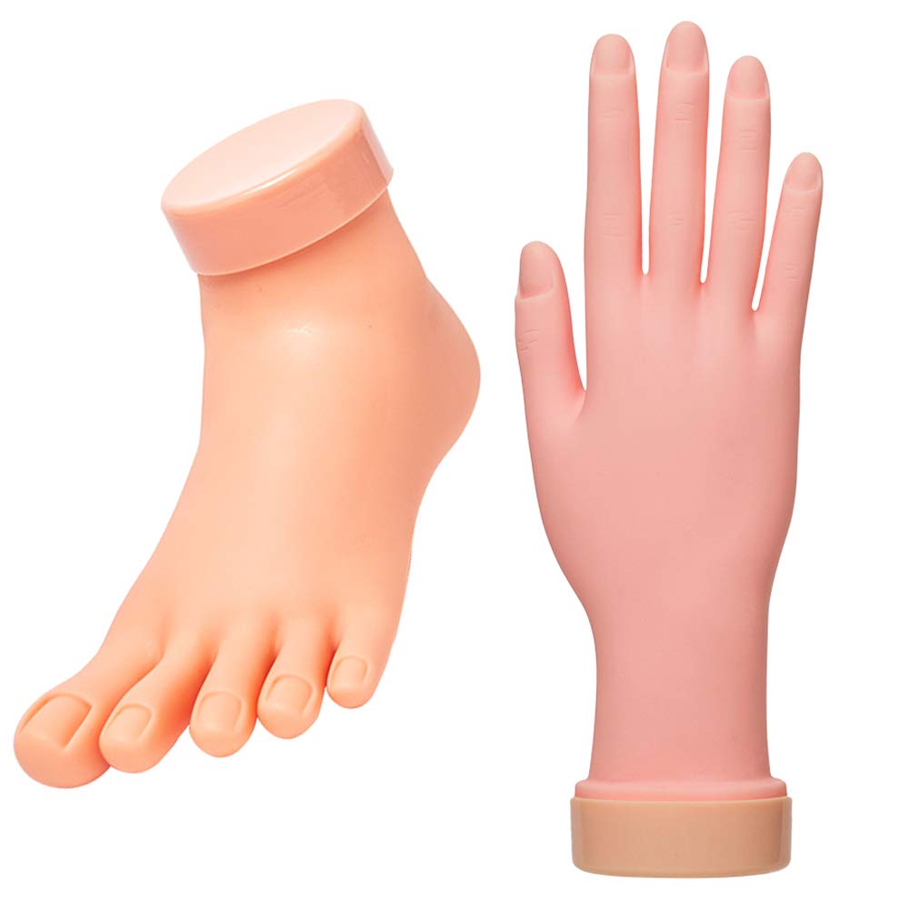 Nail Training Practice Hand for Acrylic Nails, Practice Fake Left Foot Flexible Movable Bendable Mannequin Hand, Fake Hand And Foot Manicure Practice Tool(Left foot+right hand) : Beauty