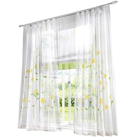 1 Pack Of Curtains With Loops Curtains Floral Voile Curtain