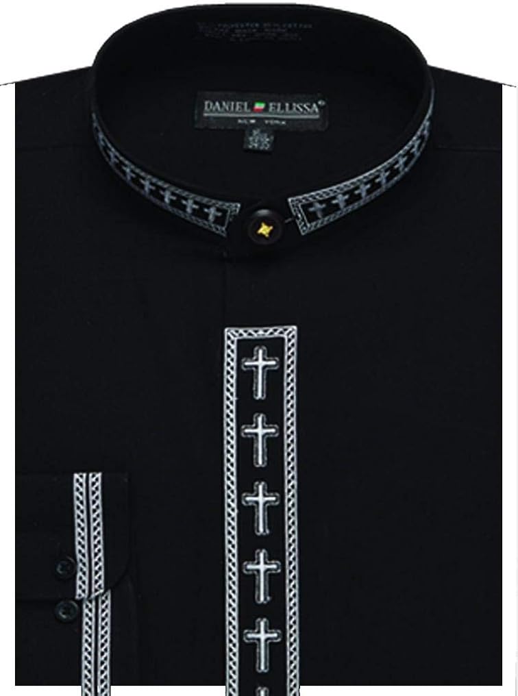 Daniel Ellissa Mens Clerical Clergy Shirt Long Sleeve Collarless Cross