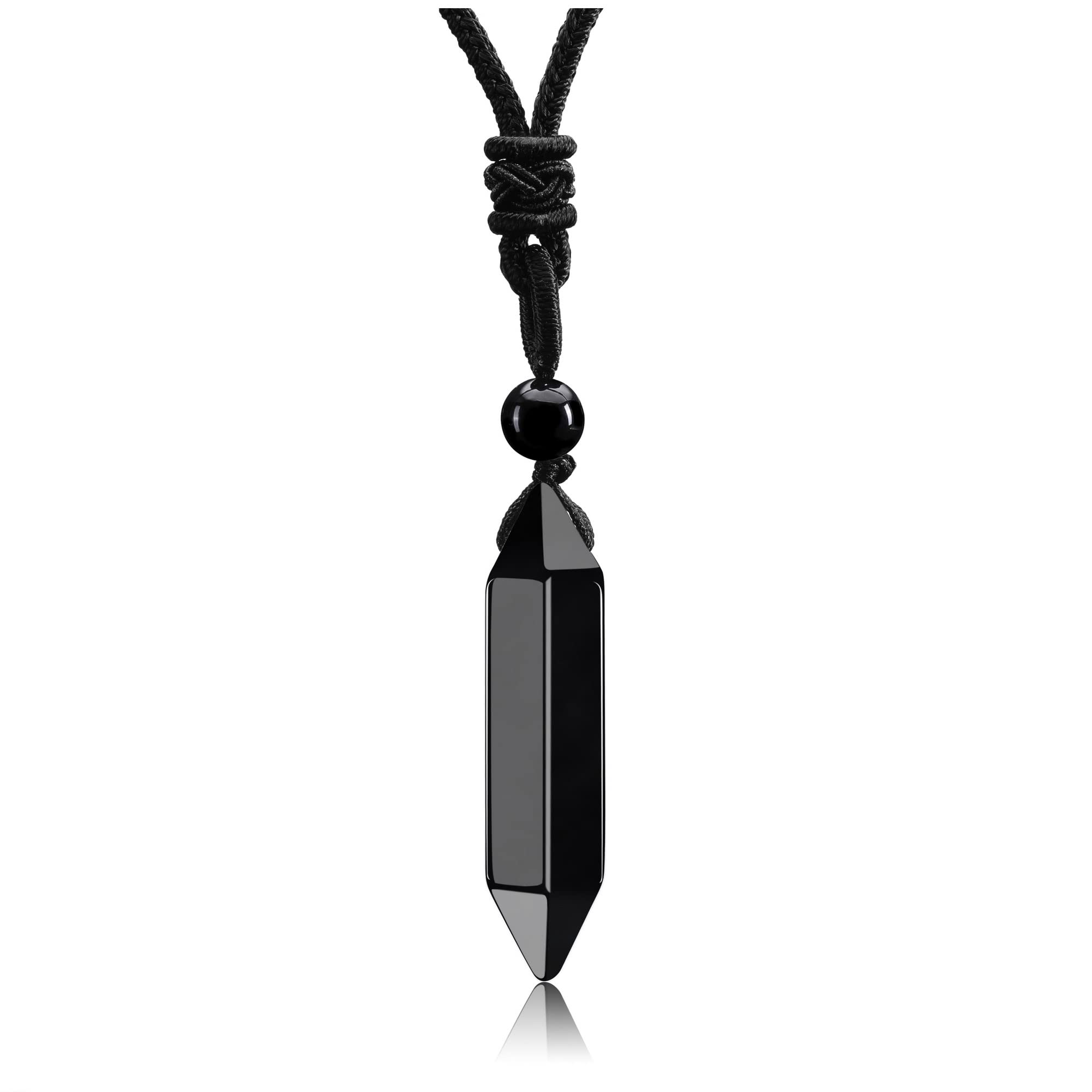 Jovivi Mens Necklace for Men,Black Obsidian Healing Crystal Gemstone Hexagonal Point Pendant Necklace Jewellery Gifts for Men Women