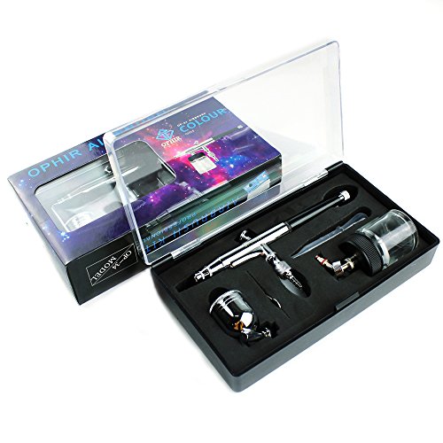 OHPIR Airbrush Kit with Mini Air Compressor & Bag & Cleaning Tools for Model Paint Cosmetics Tanning Tattoo (Black)