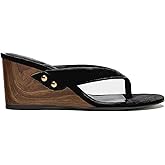 AZAGNEEM Women'S Faux Wooden Wedge Clogs Flip Flops Round Clie Toe Slip-On Comfort Foam & LiteSole Technology Block Heel Retro Thong Slide Sandal For Dress Causal work