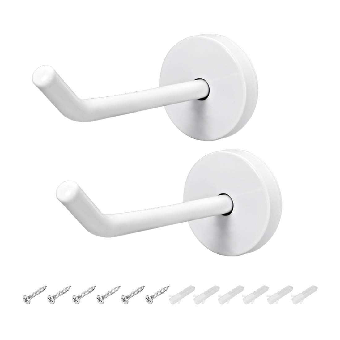 sourcing map 2Pcs Wall Mounted Hook Robe Hooks Single Towel Hanger with Screws, Stainless Steel, (1.77Inch, White)