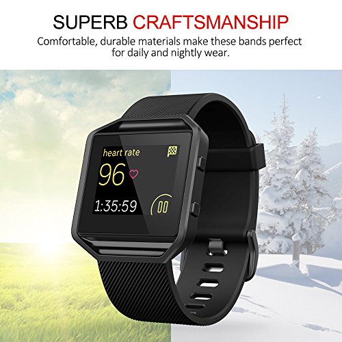 image for UMTELE Silicone Replacement Band with Gunmetal Frame for Fitbit Blaze 