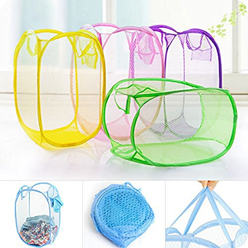 LEFV™ Pack of 2 Laundry Basket Deluxe Pop Up Mesh Hamper Clothes Sorter Folding Storage Tote Bag Case Open Bin for Toys Dirty Tidy Clothes Socks Underwear Bra Lingerie Royal Blue and Purple - Thumbnail 3