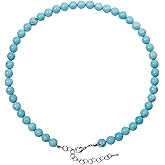 Teppdfann Turquoise Beaded Necklace for Women Boho Gemstone Necklace December Birthstone Jewelry for Gift - 8mm