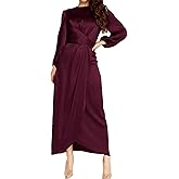 PINUPART Women's Elegant Empire Waist Long Sleeve Satin Maxi Dress
