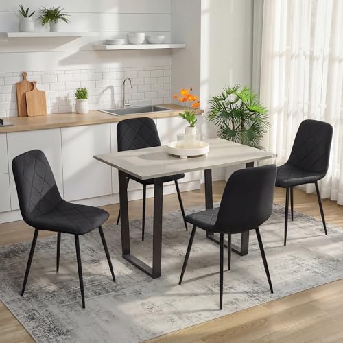 HOMCOM Dining Chairs Set of 4, Upholstered Kitchen Chair with Metal Legs, Modern Dining Room Chairs for Kitchen, Black