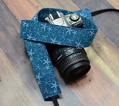 White Starfish on Blue - SLR/dSLR Camera Strap