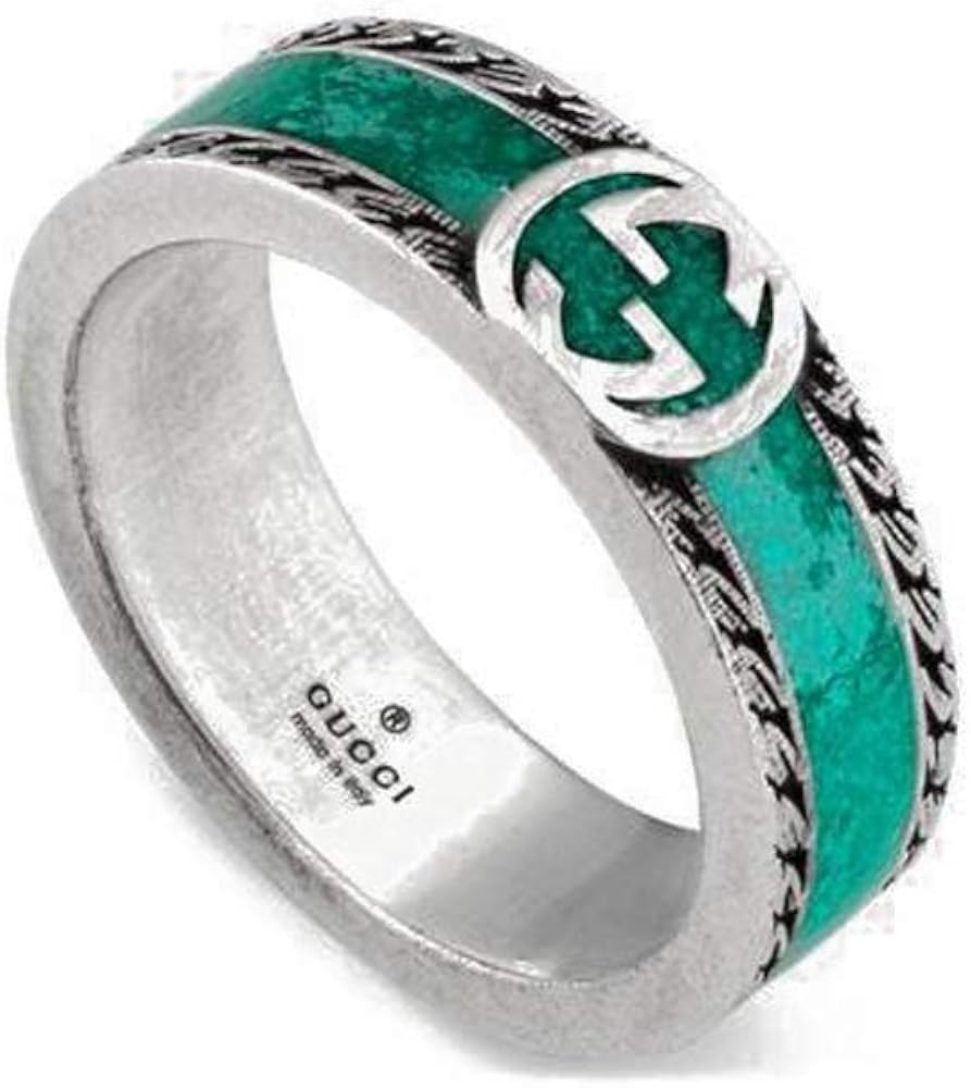 GUCCI Turquoise enamel ring with GG logo size 12 YBC645573001012