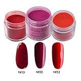 3pcs 28g/Box Red Colorful Dipping Powder Without Lamp Cure Nails Dip Powder Summer Gel Nail Color Powder Natural Dry (#19-50-53)