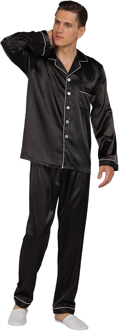 YIMANIE Mens Satin Pajamas Set Classic Sleepwear Loungewear at  Men’s Clothing store