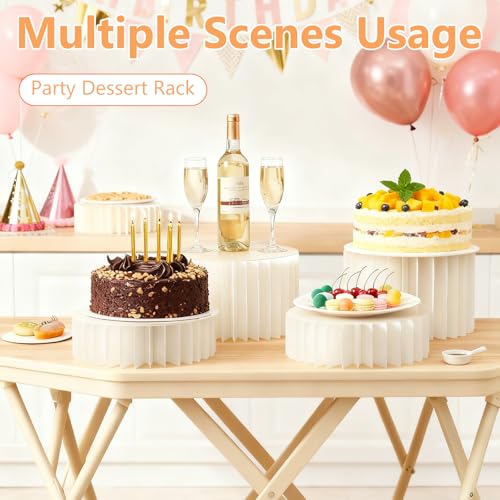 Set of 6 Folding Sideboard Cake Stand with 6 Round PVC Plates, Acrylic and Cardboard Cake Stand for Catering, Dessert, Jewellery, Figurines, Sweets, Food
