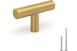LONTAN 12 Pack Gold Drawer Knobs for Dresser Kitchen Cabinet Knobs Gold Hardware for Cabinets Brushed Brass T Bar Knobs for Dresser Bathroom，Stainless Steel
