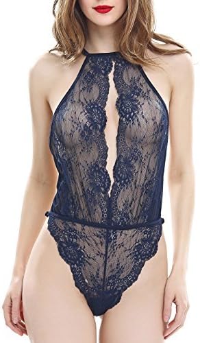 Aoymay Women's Sexy Teddy Lingerie One Piece Halter Nightwear Lace Babydool Bodysuit