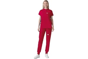 Eipnare Scrubs for Women Set - Cool Stretch Scrub Top & Jogger Pants with 11 Pockets Breathable Nursing Uniform Scrub Suit