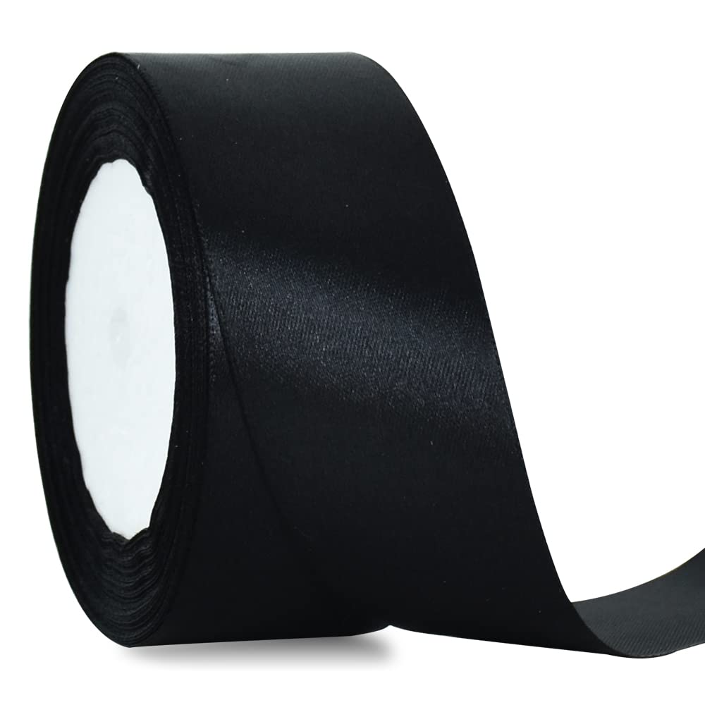 TONIFUL 4cm X 22M Wide Black Satin Ribbon Solid Fabric Ribbons for Wedding Car Decoration Chair Sash Crafts Gift Wrapping Cutting Ceremony Table Bows Floral Sewing Party Decoration