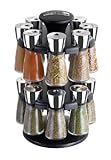 Cole & Mason Herb and Spice Rack with Spices - Revolving Countertop Carousel Set Includes 16 Filled Glass Jar Bottles