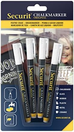 Dawson Jones 1/32" (1mm) Original Liquid Chalkmarker 4 Pack (White) - by Securit (Erasable Chalkboard Marker, Liquid Chalkboard Marker)