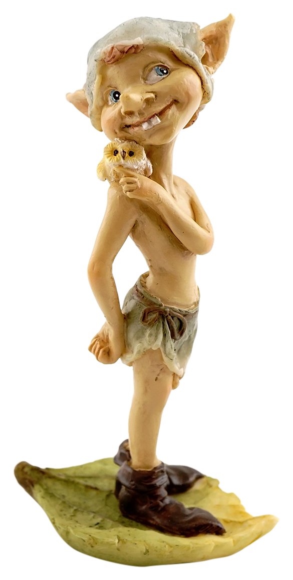 Top Collection Miniature Fairy Garden and Terrarium Pixie with Owl Figurine, Tan, Green