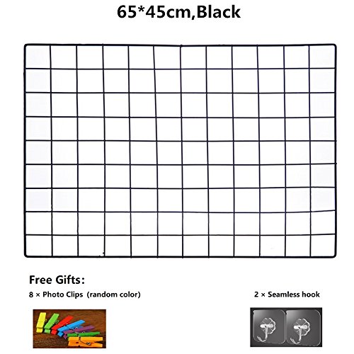 ShouYu DIY Grid Photo Wall,Multifunction Wall Mounted Ins Mesh Display Panel,Wall Art Display Organizer,Memo Board (65 x 45cm,Black)
