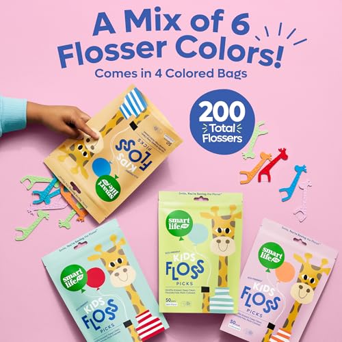 SmartLifeco Eco-Friendly Kids Flossers (200ct) - Dental Floss Picks for Children Made with Straw Wheat, Fluoride & PFA Free, Toothpick Flossing Sticks for Toddler Teeth, No Shred Thread, Unflavored