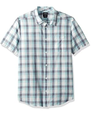 Men's Deep Plaid Short Sleeve Woven Button Down Shirt