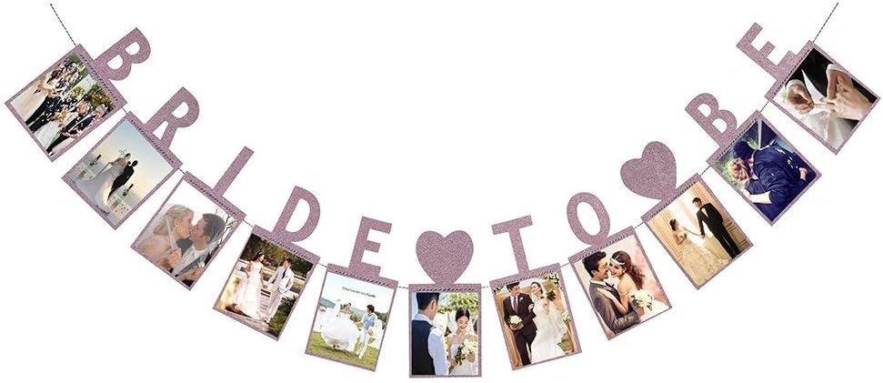 LINGPAR Bride to Be Photo Banner - Pink Wedding Sign Engagement Bridal Shower Party Decoration Supplies