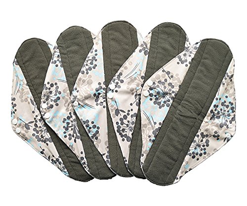 UPC 190497537797, 5 Pieces Charcoal Bamboo Mama Cloth/ Menstrual Pads/ Reusable Sanitary Pads (Overnight (14 inch), Silver)