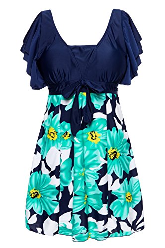 Wantdo Women's One-piece Swimsuit With Skirt Plus Size Swimwear Cover Up Dress