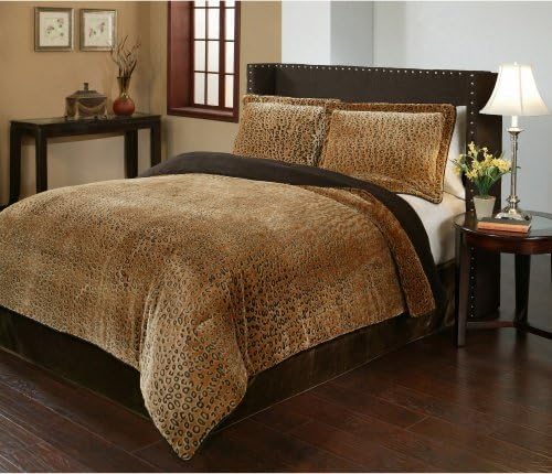 Super-Soft Animal Print 3 Piece Velvet Plush Printed Comforter Set/Comforter,2 Shams (Mattress Accessories are Not Included) Full/Queen Size Comforter: 94L x 92W in.Sham: 26L x 20W in. Black, Brown