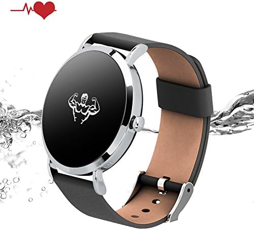 KeeGan Fitness Tracker Activity Tracker with Heart Rate Monitor and Calorie Counter Pedometer Bracelet IP67 Waterproof GPS Tracker Smart Watch for Men Women (Sliver-Leather)