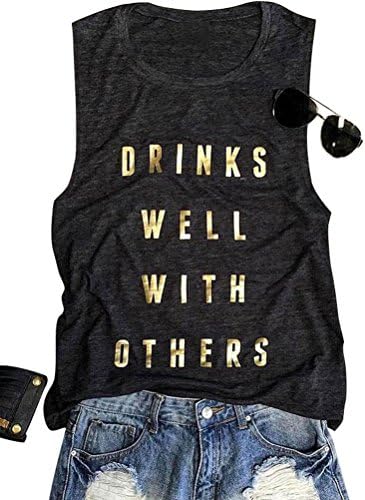 SCX Women Letter Print Tank Drinks Well with Others Summer Street Fashion Shirts
