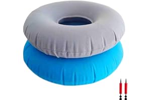 Shineyid 2 Pack Donut Pillow, Inflatable Donut Cushion for Tailbone Pain,hemorrhoidal Donut Pillow, Round Donut Pillow for Sitting for Home, Car or Office Chair (15" Light Blue & Gray)