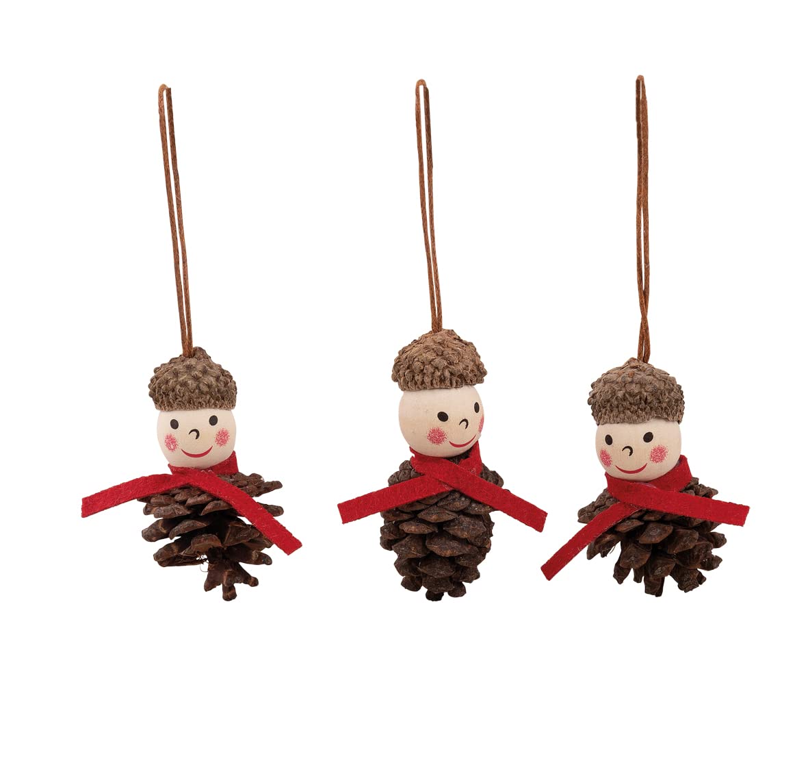 Rayher Set of Three Pine Cone Gnomes, Seasonal Hanging Decorations, Pine Cone Gnome Ornamets, 3x5.5cm, 46655999