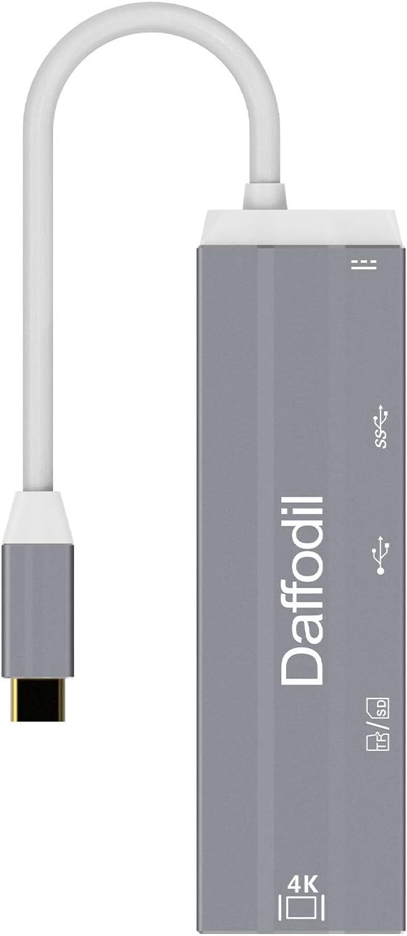 Daffodil HUB05 5 in 1 USB Type C HUB - UHD 4K HDMI Adapter with High Speed 5Gbps USB 3.0 + USB 2.0 Port and SD & Micro SD Card Reader- USB C Power Passthrough