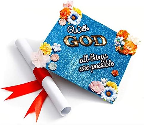 Gradwyse Handmade Graduation Cap Topper Graduation Gifts Graduation Cap Decorations With God All Things Are Possible Blue