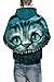 Haloon Unisex Simulation Printed Galaxy Pocket Drawstring Hooded Sweatshirt Cheshire cat L
