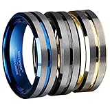 Queenwish 6/8mm Mens Tungsten Wedding Bands Silver Brushed Matte Grooved Center Engagement Rings Jewelry