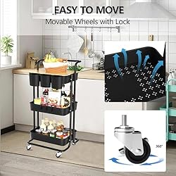 3 Tier Rolling Cart with Metal Handle, Table