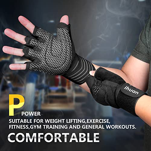 ihuan Ventilated Weight Lifting Gym Workout Gloves with Wrist Wrap