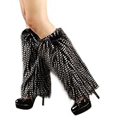 Lifenanny Women's Fuzzy Leg Warmers Winter Furry Faux Fur Heels Long Boots Shoes Cuff Covers for Holiday Costume Party
