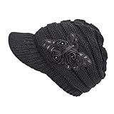 Women's Cable Knit Visor Hat with Flower Accent