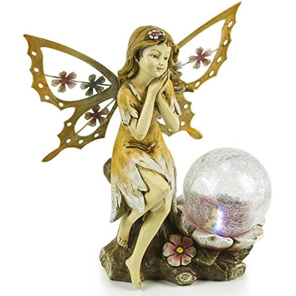 Fairy Figurine Lights Solar Garden Color Changing LED Crackled Glass