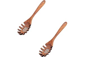 2 Pack Wooden Pasta Spoon Spaghetti Fork,12.5 Inch Long Hand Pasta Serving Utensils Wood Spaghetti paghetti Ladle Pastas Spat
