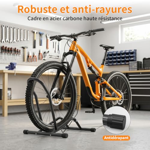Floor Bike Stand, Adjustable Bike Stand, Space-Saving Bike Holder for Mountain and Road Bike, Wheel Diameter Max 30 Inches (approx. 76 cm), Indoor and Outdoor Use (Black)