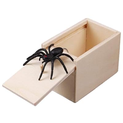 Finerplan 1 Pcs Wooden Prank Spider Scare Box Case Joke Lifelike Funny Surprise Gag Toy