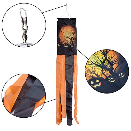PINCHUANG 40 Inch Halloween Pumpkin Ghost Windsock Flag, Halloween Windsock Outdoor Hanging Decoration for Front Yard Patio Lawn Garden Party Decor(Pumpkin Windsock)